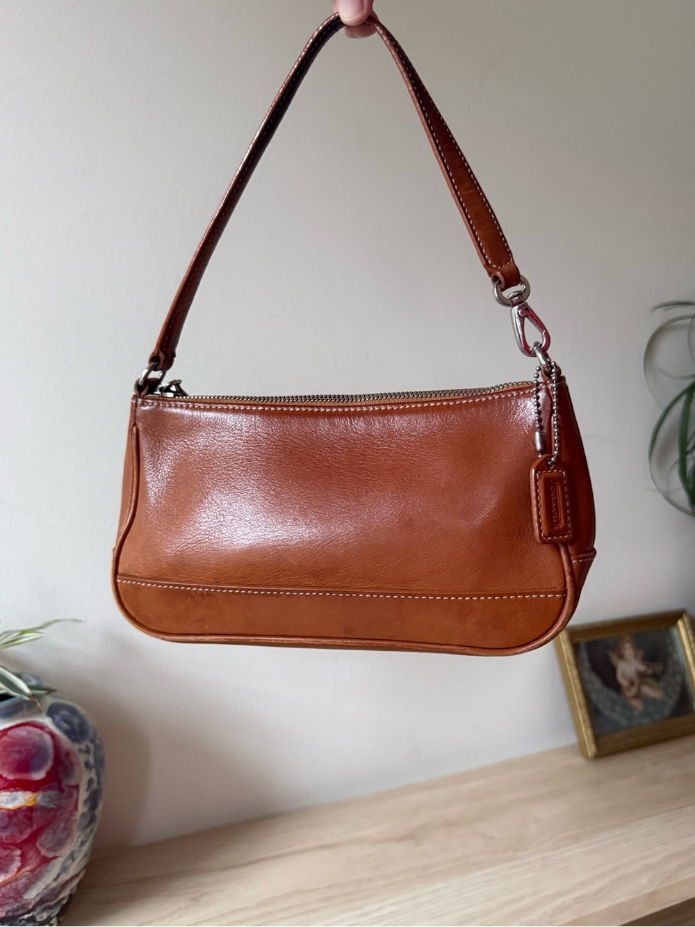 Coach “Hampton” Saddle Brown Leather Handbag 👜 wristlet mini bag Y2K